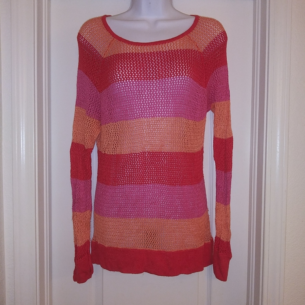 525 Multi Striped Mesh Striped Sweater